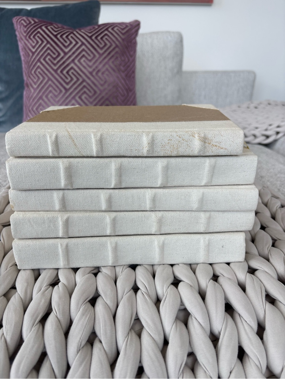Set of 5 — Linen Wrapped Decorative Books | Neutral Modern Shelf Decor